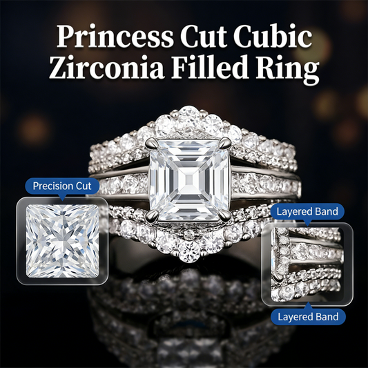 📢📢50% OFF !! ⏰Women's Princess Cut Cubic Zirconia Filled Ring 💍