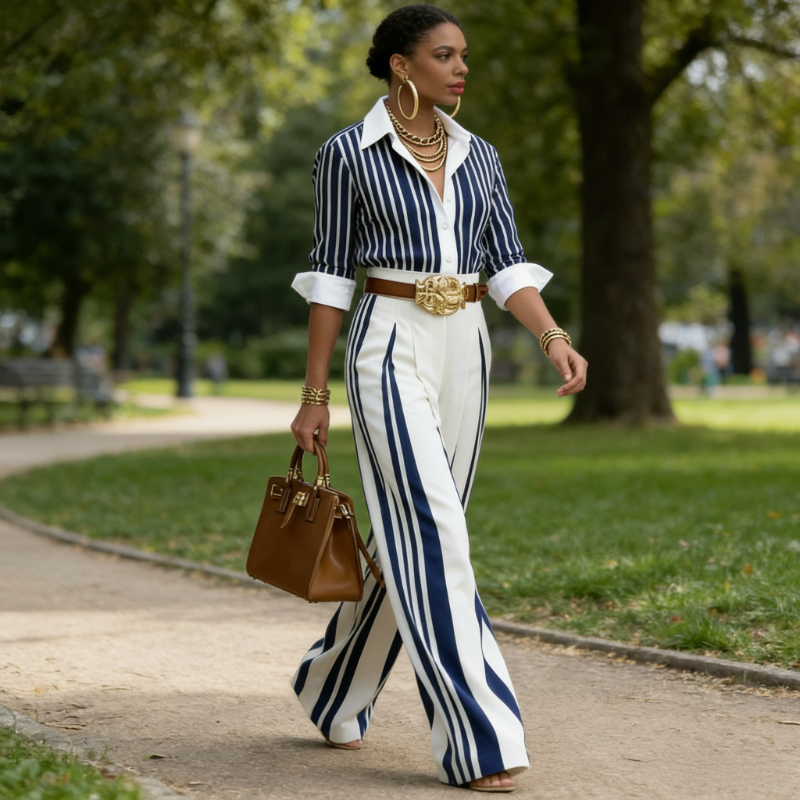 🎁2026 New Arrivals 50% OFF💥Women's Striped Shirt & Wide-Leg Pants 2-Piece Set