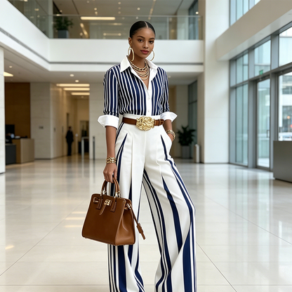 🎁2026 New Arrivals 50% OFF💥Women's Striped Shirt & Wide-Leg Pants 2-Piece Set