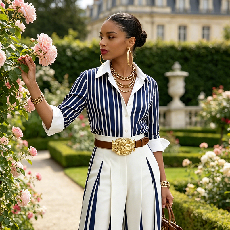 🎁2026 New Arrivals 50% OFF💥Women's Striped Shirt & Wide-Leg Pants 2-Piece Set