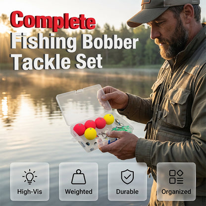 🎣50% OFF NOW! Complete Fishing Float & Sinker Rig Kit, High Visibility Bobber Tackle Set, Great Buoyancy, Portable Storage Box for Freshwater Saltwater Fishing
