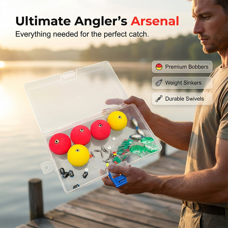 🎣50% OFF NOW! Complete Fishing Float & Sinker Rig Kit, High Visibility Bobber Tackle Set, Great Buoyancy, Portable Storage Box for Freshwater Saltwater Fishing
