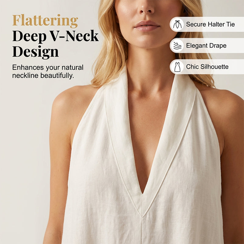 🥳2026 HOT SALE🥳💞50K+ SOLD!🏖️💨 50% OFF! Casual Linen Jumpsuit – Halter V-neck, flowy wide-leg. Soft & breathable, keeps you cool. Side pockets for essentials. Your go‑to summer piece. 👗✅