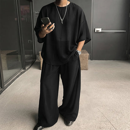 👕 50% OFF NOW! 👖 Men's Casual Loose T-shirt & Wide Pants 2-Piece Set – Streetwear Matching Outfit – Daily Lounge & Comfortable Fit 🌟