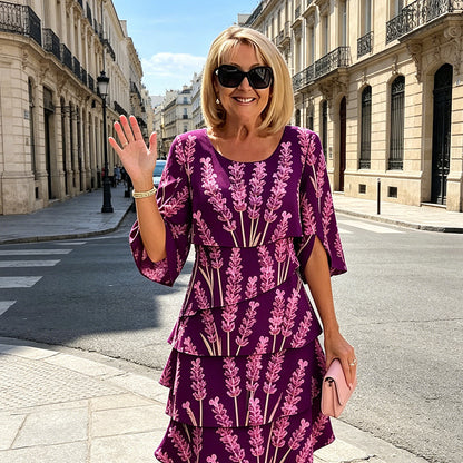 👗 50% OFF! ✨ Tiered Midi Dress – Floral Pattern, Split Sleeves, Flowy, Elegant 🌸