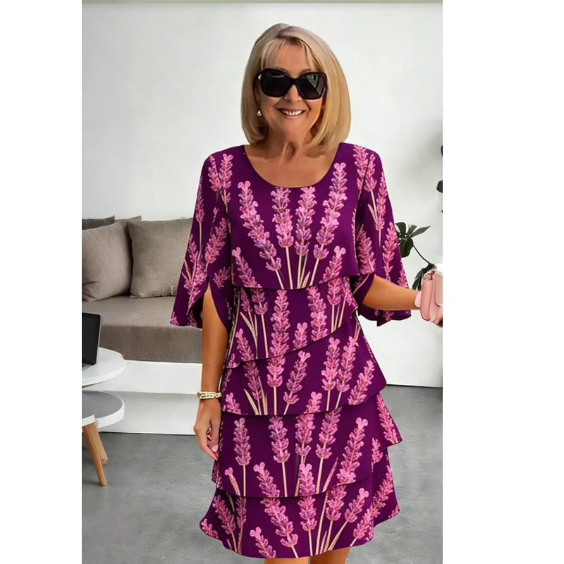 👗 50% OFF! ✨ Tiered Midi Dress – Floral Pattern, Split Sleeves, Flowy, Elegant 🌸