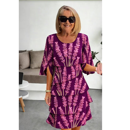 👗 50% OFF! ✨ Tiered Midi Dress – Floral Pattern, Split Sleeves, Flowy, Elegant 🌸