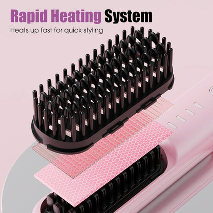 ✨ Cordless Ceramic Hair Straightening Brush – Salon-Quality Results Anywhere! ✨