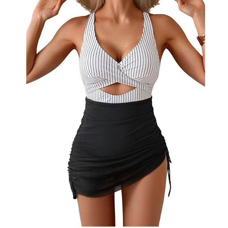 Women's Color-Block Criss-Cross One-Piece Swimdress