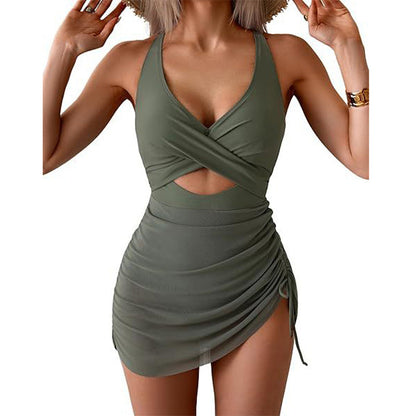 Women's Color-Block Criss-Cross One-Piece Swimdress