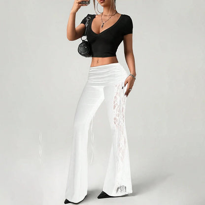 👖 LIMITED-TIME 50% OFF! ✨ Women's Ruched Lace Flare Pants – Stretchy, Slimming, Elegant 💃