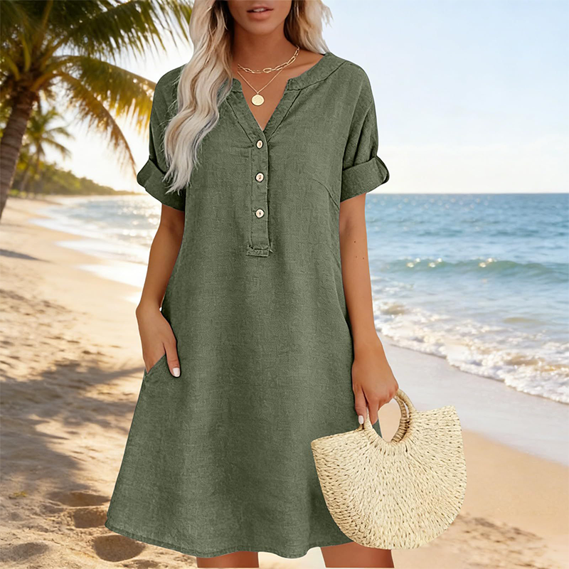 🏖️Summer Hot Sale 50% OFF🏝️👗Women's V-Neck Tunic Dress – Relaxed Fit, Pockets & Breathable