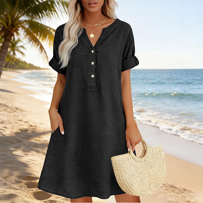 🏖️Summer Hot Sale 50% OFF🏝️👗Women's V-Neck Tunic Dress – Relaxed Fit, Pockets & Breathable