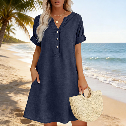 🏖️Summer Hot Sale 50% OFF🏝️👗Women's V-Neck Tunic Dress – Relaxed Fit, Pockets & Breathable