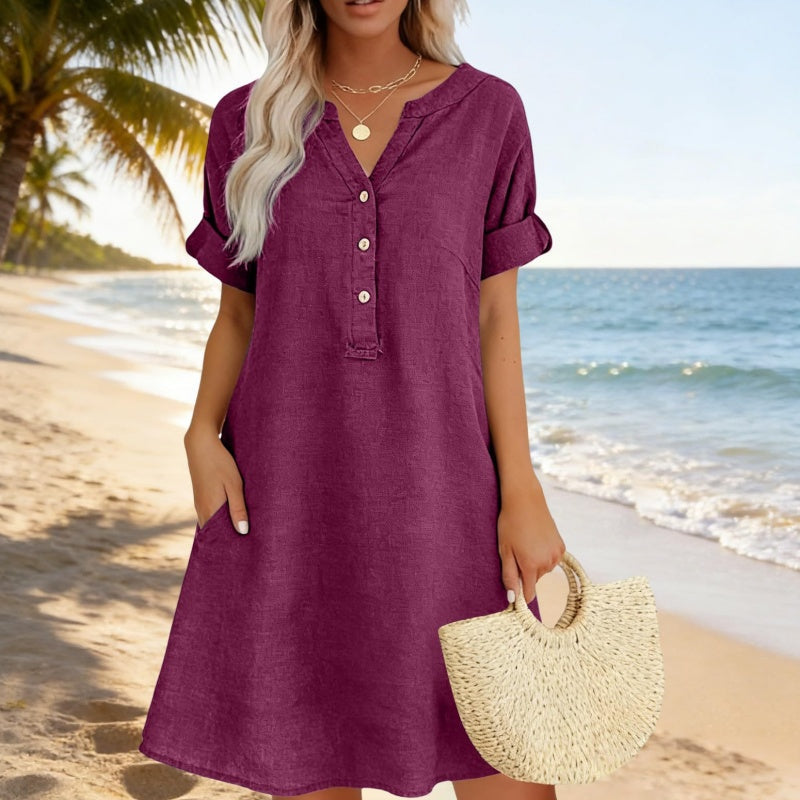 🏖️Summer Hot Sale 50% OFF🏝️👗Women's V-Neck Tunic Dress – Relaxed Fit, Pockets & Breathable