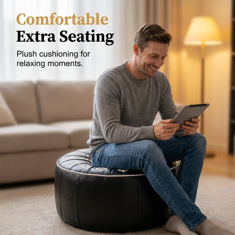 🥳2026 BESTSELLER🔥 Round Storage Ottoman – Intricate Floral Embroidery, Hidden Compartment – Comfortable Extra Seating – Premium Durable Material! 🛡️💨