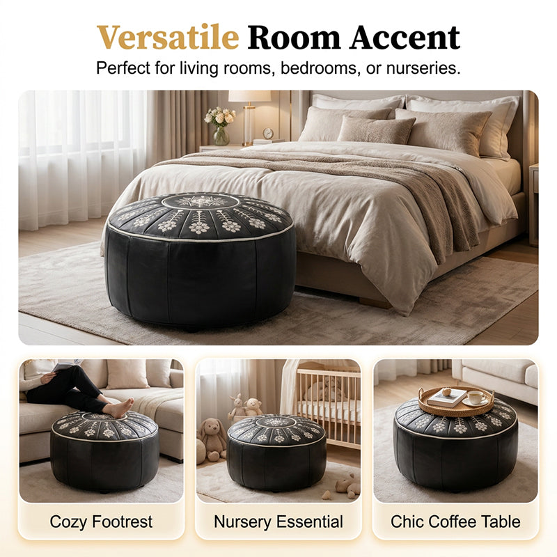 🥳2026 BESTSELLER🔥 Round Storage Ottoman – Intricate Floral Embroidery, Hidden Compartment – Comfortable Extra Seating – Premium Durable Material! 🛡️💨