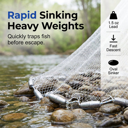 🎣⚓Easy-Throw Fishing Cast Net – Fast-Sinking Heavy-Duty Bait Net🌊