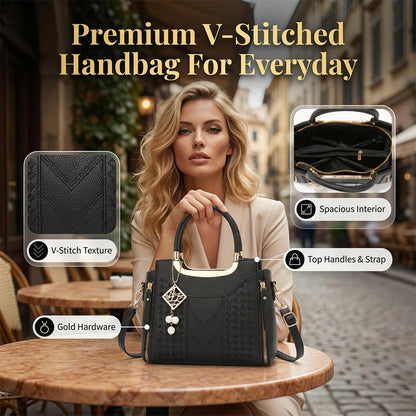 👜50% OFF!✨Women's V-Stitched Satchel – Gold Hardware, Multi-Compartment, Top-Handle 🌸