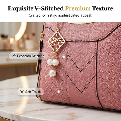 👜50% OFF!✨Women's V-Stitched Satchel – Gold Hardware, Multi-Compartment, Top-Handle 🌸