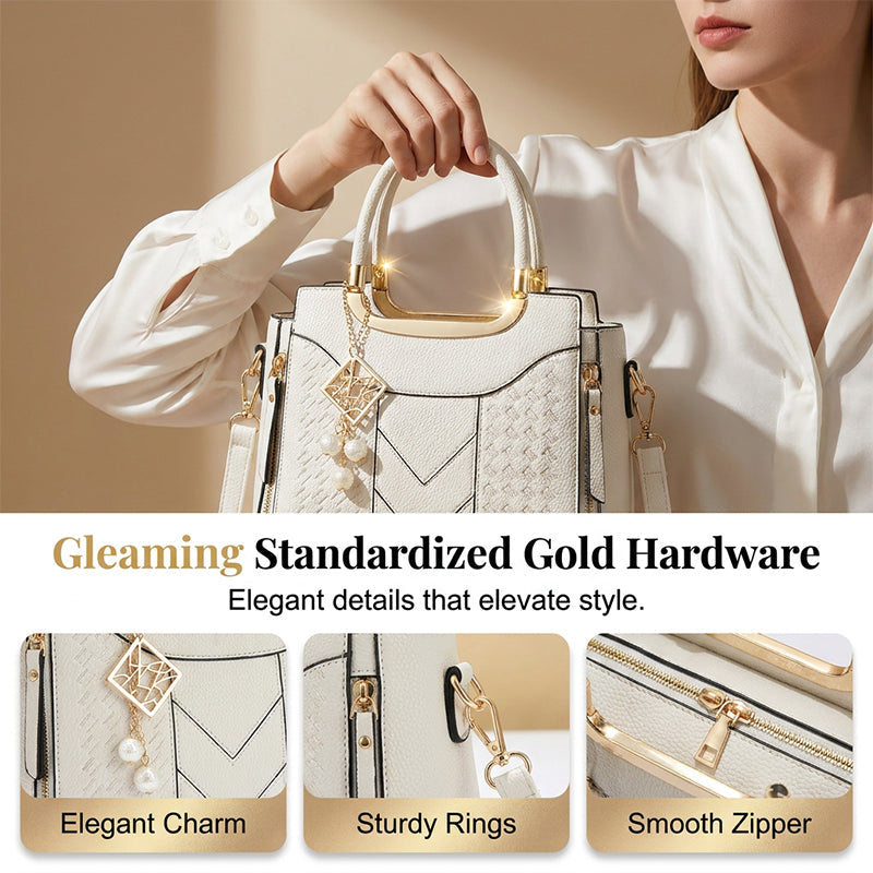 👜50% OFF!✨Women's V-Stitched Satchel – Gold Hardware, Multi-Compartment, Top-Handle 🌸