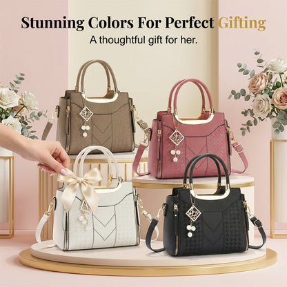 👜50% OFF!✨Women's V-Stitched Satchel – Gold Hardware, Multi-Compartment, Top-Handle 🌸
