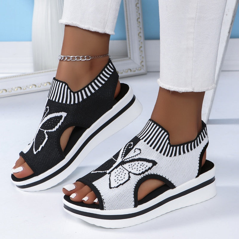 👡50% OFF NOW ! 🌴Women Fly-Knit Peep-Toe Platform Wedge Sandals, Breathable Arch Support Cushioned Slip-On Summer Beach Holiday Shoes