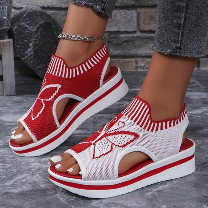 👡50% OFF NOW ! 🌴Women Fly-Knit Peep-Toe Platform Wedge Sandals, Breathable Arch Support Cushioned Slip-On Summer Beach Holiday Shoes