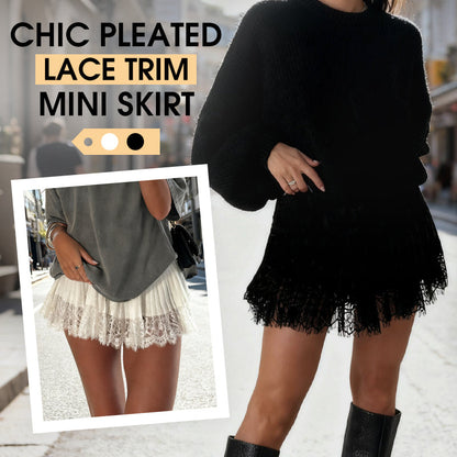 🌸Chic Pleated Lace Trim Mini Skirt
