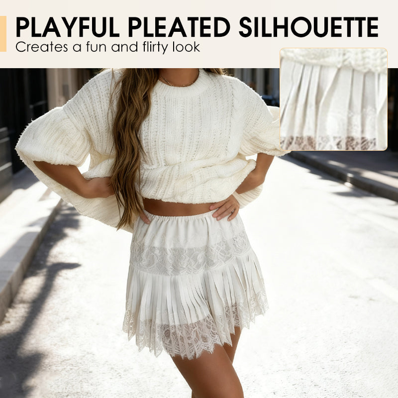 🌸Chic Pleated Lace Trim Mini Skirt