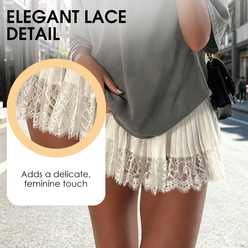 🌸Chic Pleated Lace Trim Mini Skirt