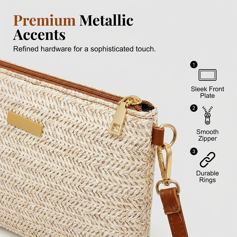 👜 LIMITED-TIME 50% OFF! 💥 Women's Woven Straw Shoulder Clutch Bag – Lightweight, Versatile, Metallic Accents ✨
