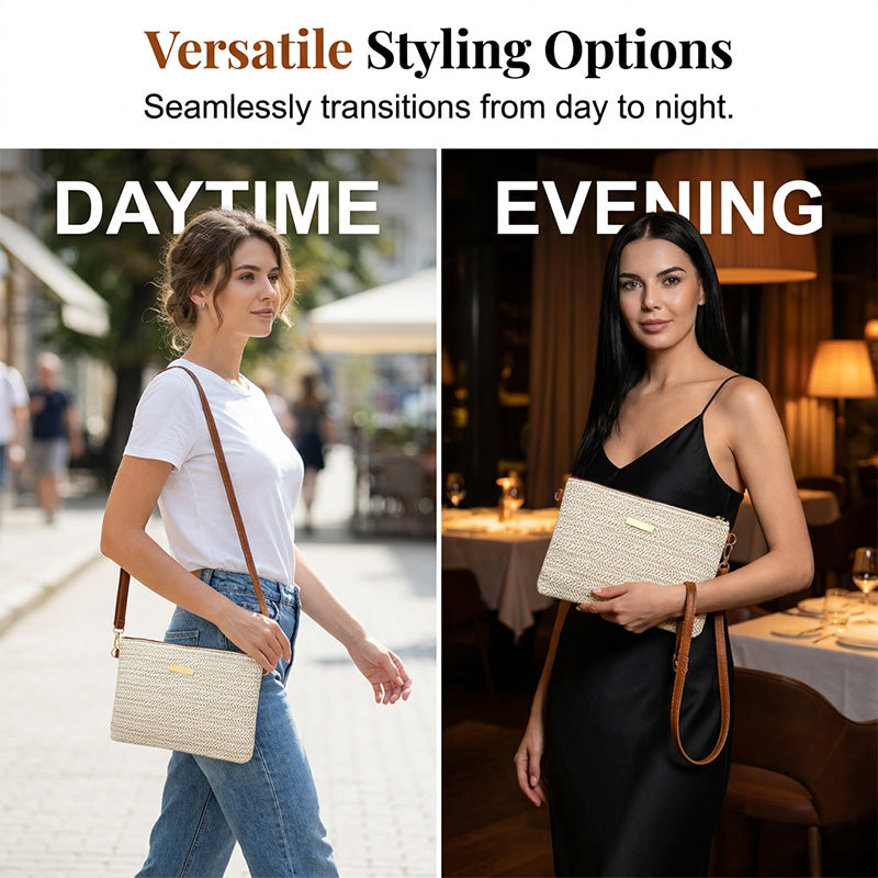 👜 LIMITED-TIME 50% OFF! 💥 Women's Woven Straw Shoulder Clutch Bag – Lightweight, Versatile, Metallic Accents ✨