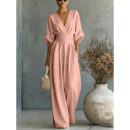 ⌛Limited-time offer-Women's V-Neck High Waist Wide Leg Jumpsuit