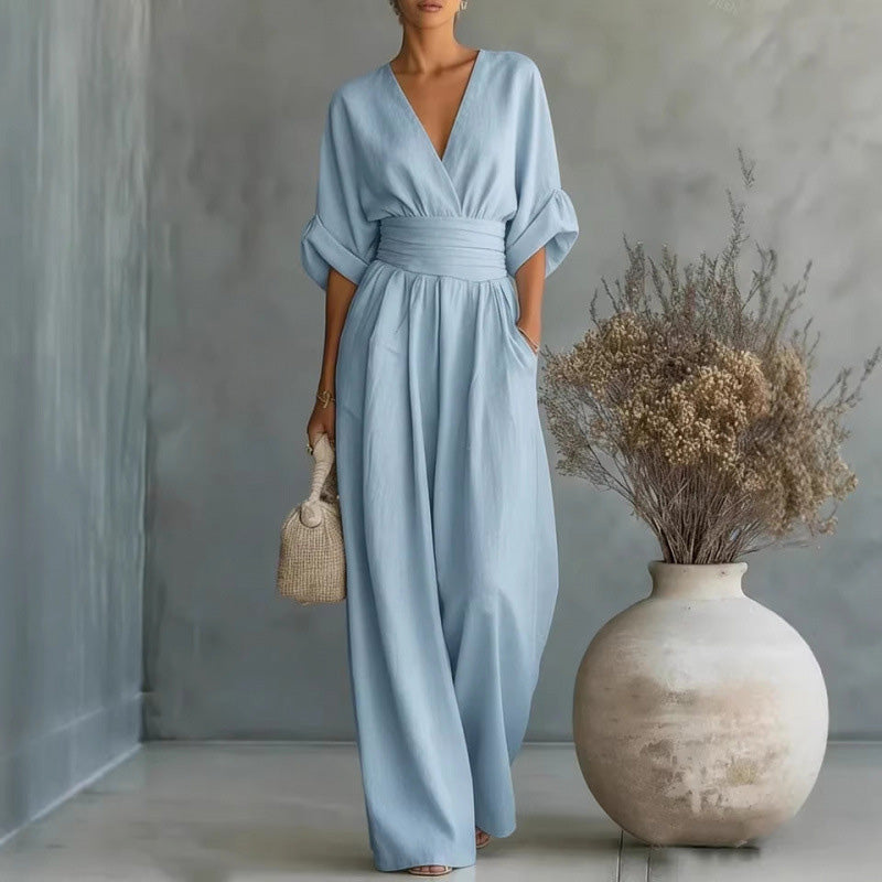 ⌛Limited-time offer-Women's V-Neck High Waist Wide Leg Jumpsuit