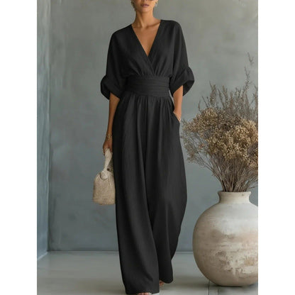 ⌛Limited-time offer-Women's V-Neck High Waist Wide Leg Jumpsuit