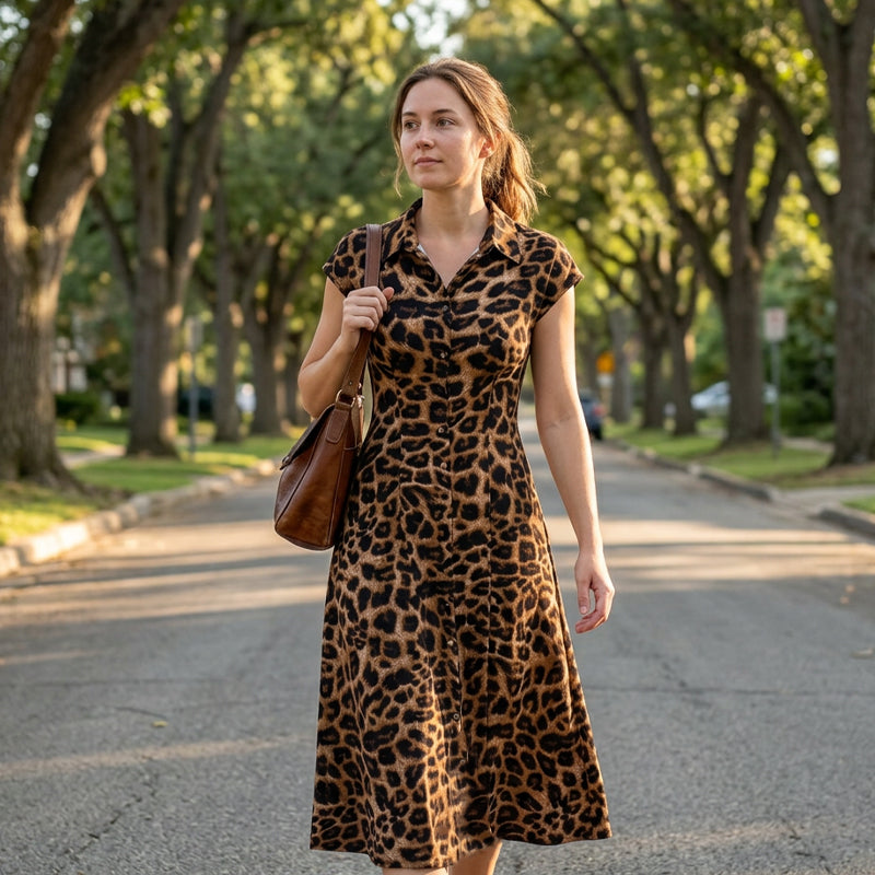 ⏳Time-Limited Special⏰Women's Elegant Leopard Print Lapel Dress – Chic, Flattering & Bold Statement Style 🥂