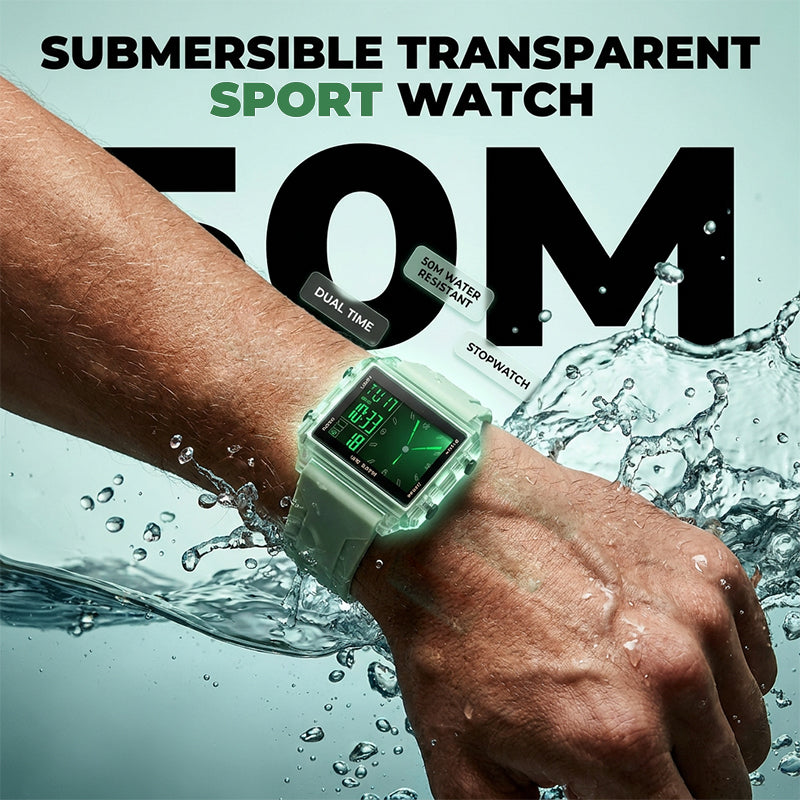 ⌚ 50% OFF NOW! 💧 Transparent Digital Watch – 50M Waterproof, Luminous Display & Hybrid Time – Style Meets Function ✨