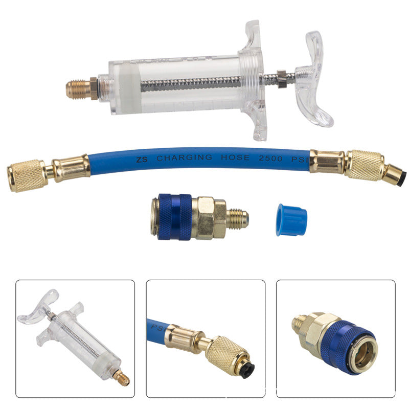 ⏳Time-Limited Special⏰Precision AC Oil Dye Injector – Brass Construction, High Pressure Hose, Clear Barrel ✨