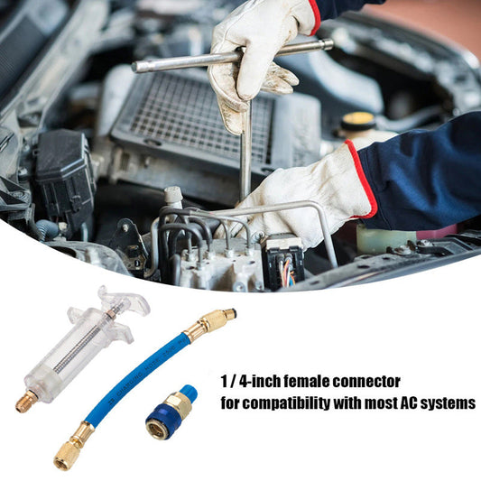 ⏳Time-Limited Special⏰Precision AC Oil Dye Injector – Brass Construction, High Pressure Hose, Clear Barrel ✨