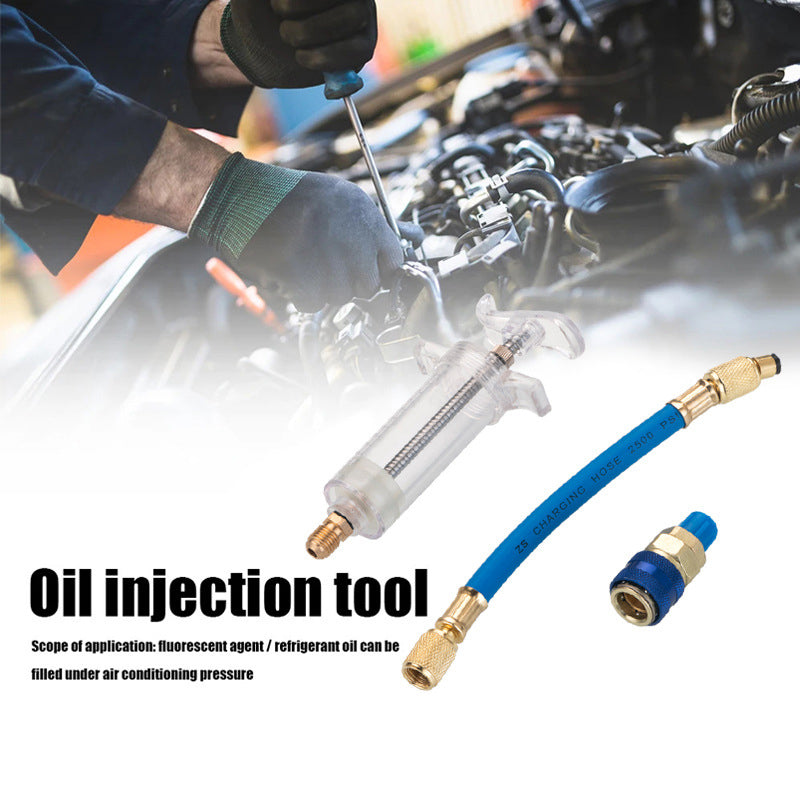 ⏳Time-Limited Special⏰Precision AC Oil Dye Injector – Brass Construction, High Pressure Hose, Clear Barrel ✨