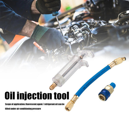 ⏳Time-Limited Special⏰Precision AC Oil Dye Injector – Brass Construction, High Pressure Hose, Clear Barrel ✨