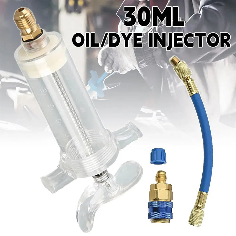⏳Time-Limited Special⏰Precision AC Oil Dye Injector – Brass Construction, High Pressure Hose, Clear Barrel ✨