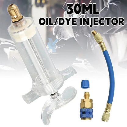 ⏳Time-Limited Special⏰Precision AC Oil Dye Injector – Brass Construction, High Pressure Hose, Clear Barrel ✨