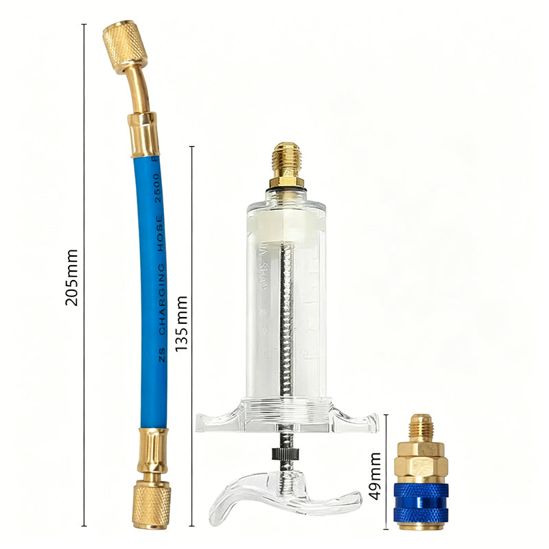 ⏳Time-Limited Special⏰Precision AC Oil Dye Injector – Brass Construction, High Pressure Hose, Clear Barrel ✨