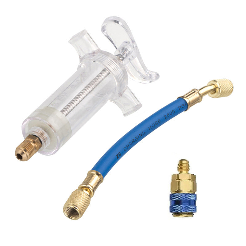 ⏳Time-Limited Special⏰Precision AC Oil Dye Injector – Brass Construction, High Pressure Hose, Clear Barrel ✨