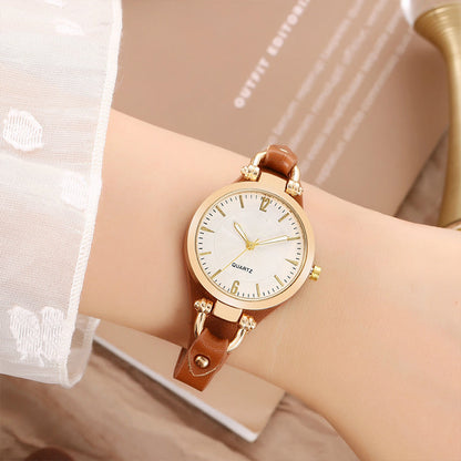 Luxury Chic Thin Band Women Watch Vintage Leather Strap Quartz Wrist Watch