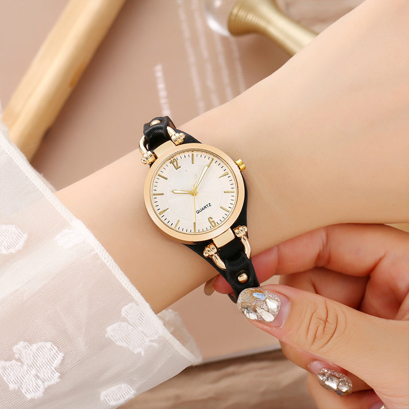 Luxury Chic Thin Band Women Watch Vintage Leather Strap Quartz Wrist Watch