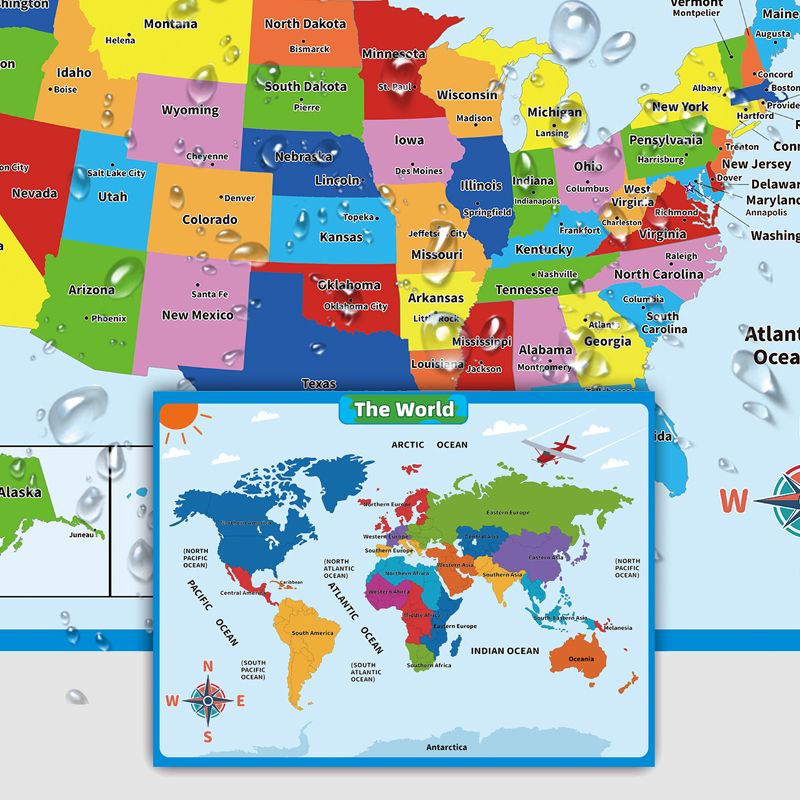⏳Limited-time 50% off⏰Geography Learning Poster Wall Map for Kids🗺️