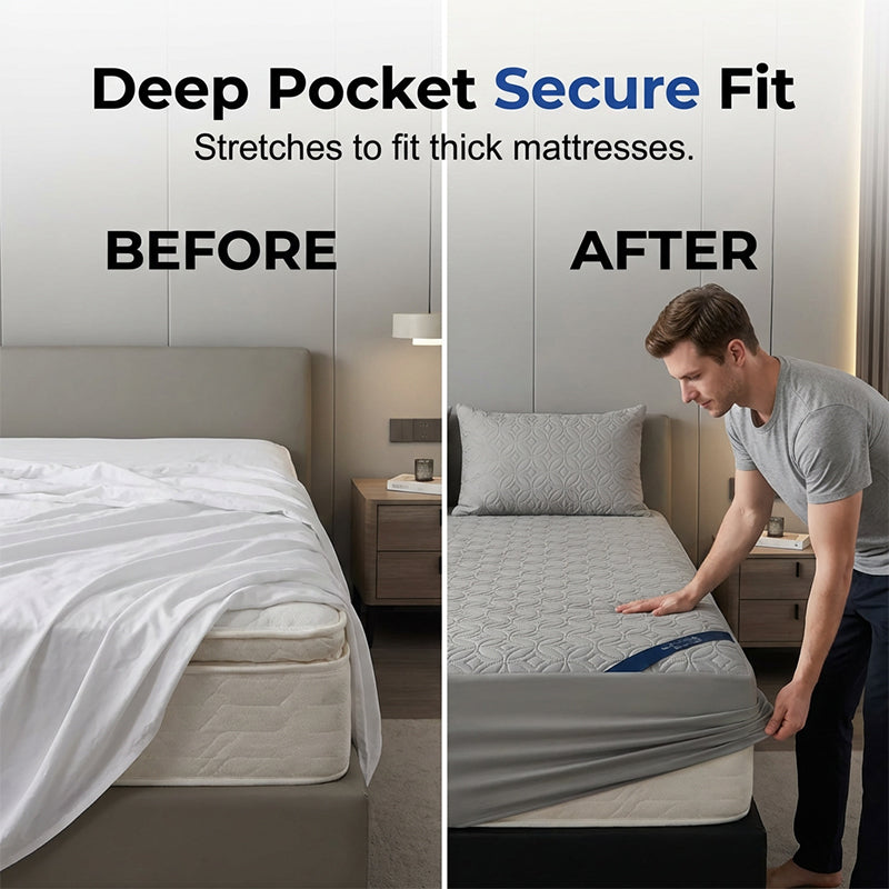 🥳2026 HOT SALE🛏️Quilted Waterproof Mattress Protector – Blocks spills & stains, keeps your mattress fresh. Deep pocket, no shifting. Sleep soundly! 😴✨
